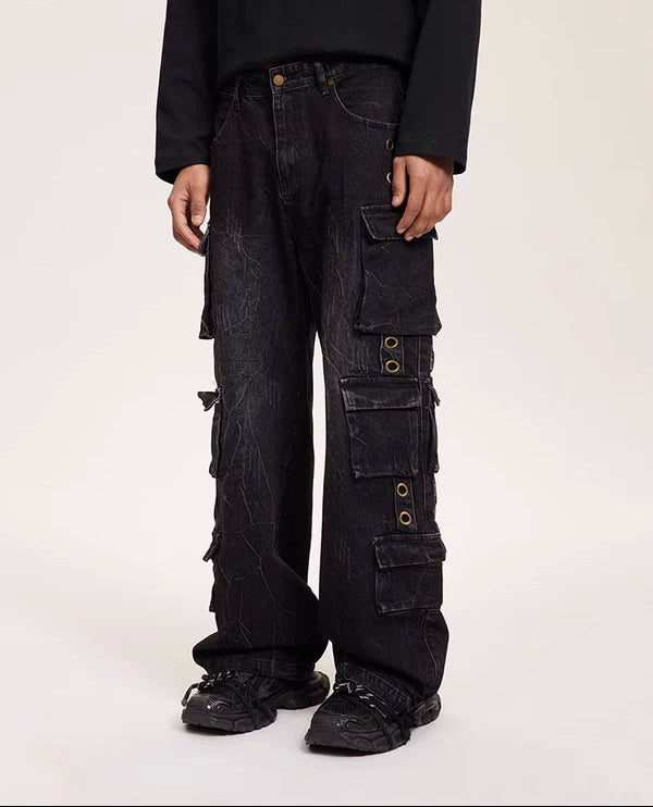 Loose Fit Multi-Pocket Cargo Jeans Pants 1
