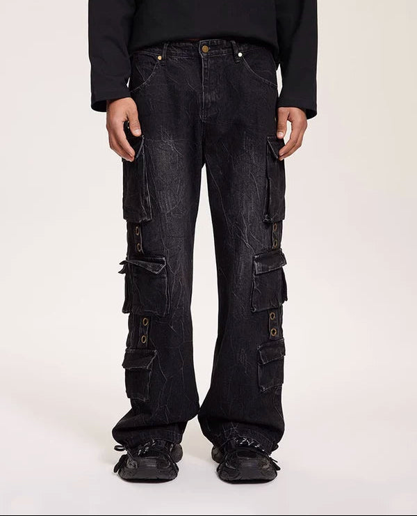 Loose Fit Multi-Pocket Cargo Jeans Pants 4