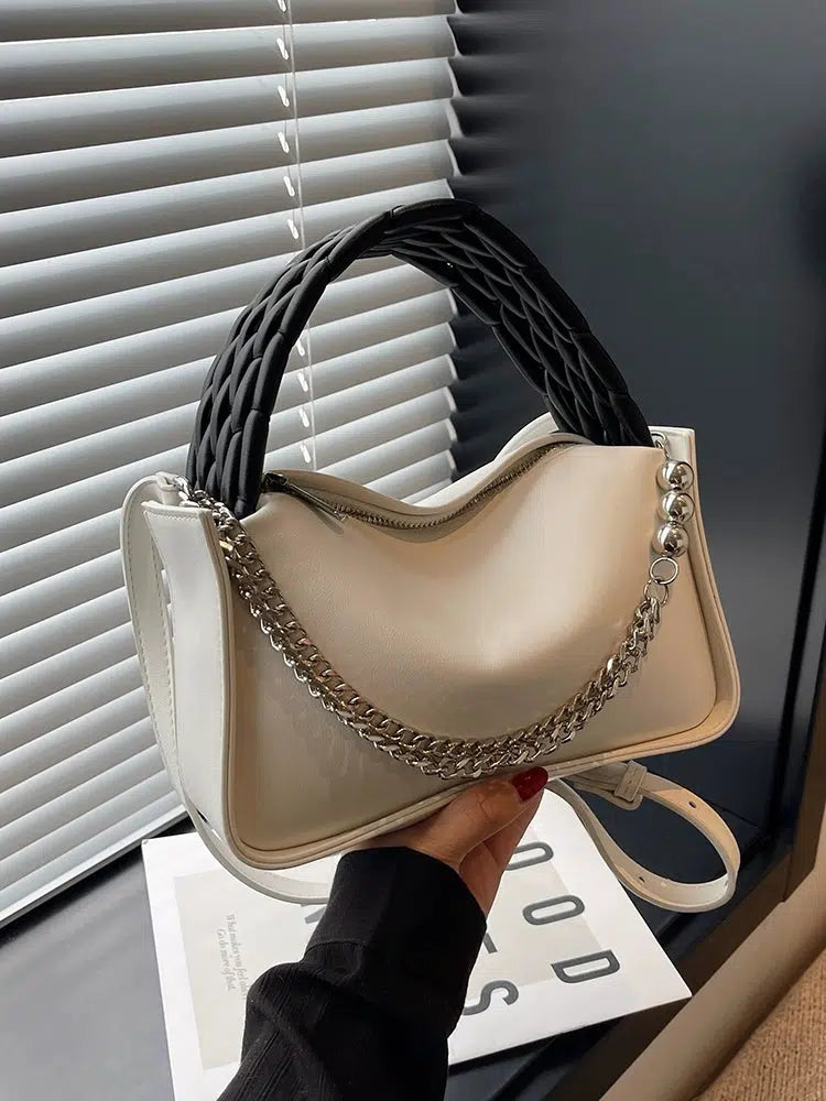Chain Embellished Braided Handle Bag