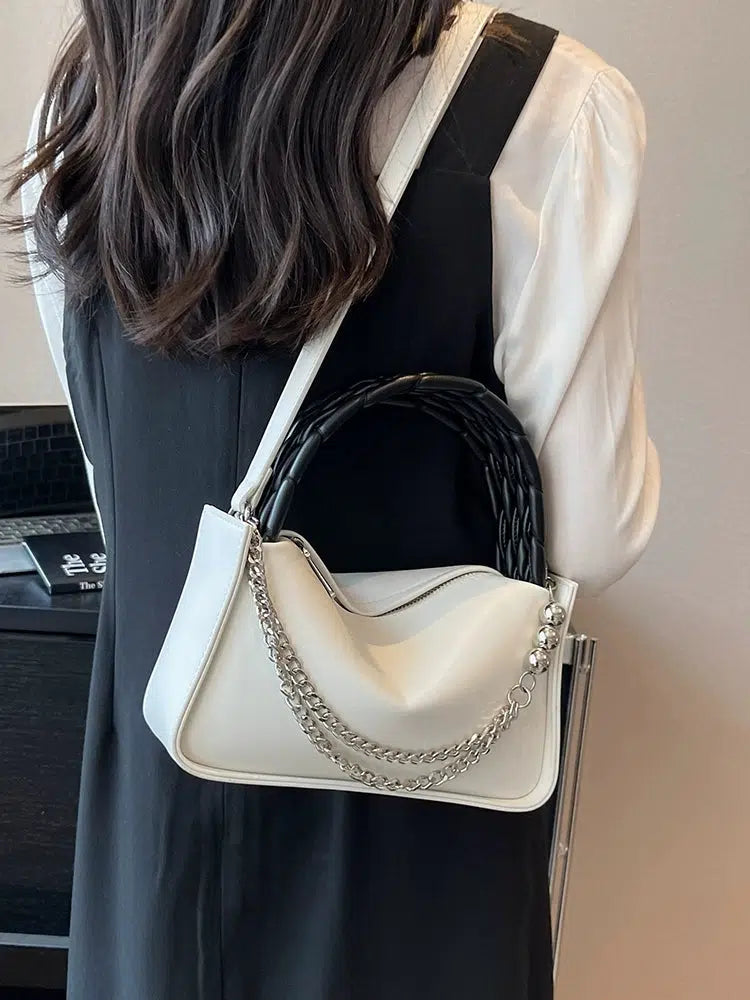 Chain Embellished Braided Handle Bag