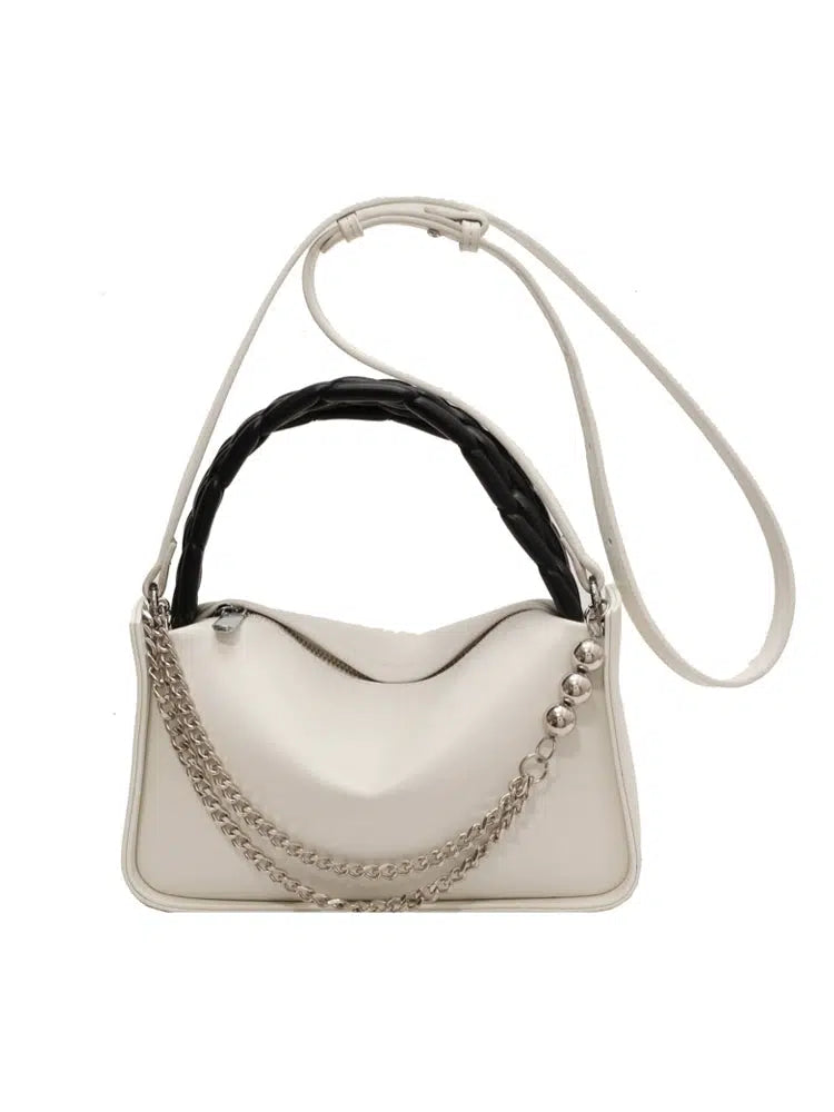 Chain Embellished Braided Handle Bag