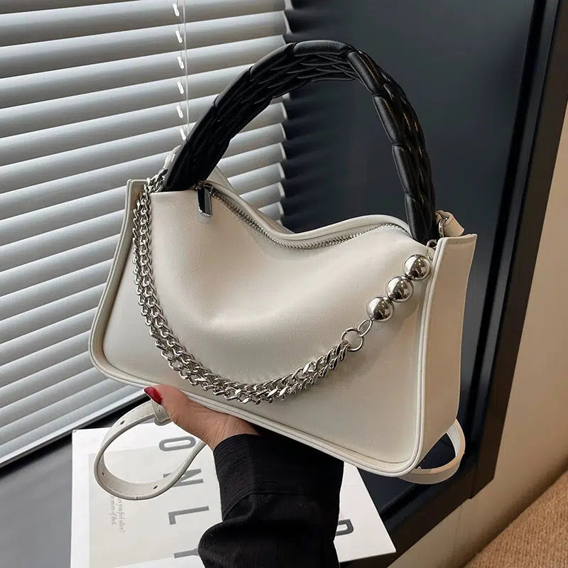 Chain Embellished Braided Handle Bag