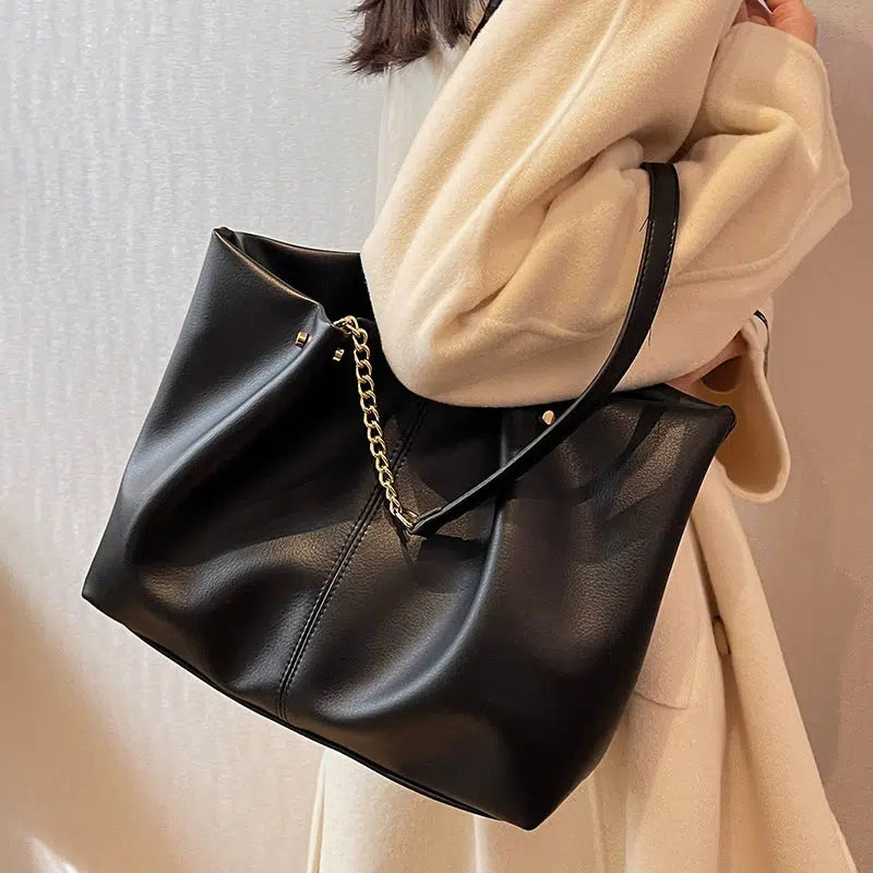 Chain Handles Leather Tote Bag