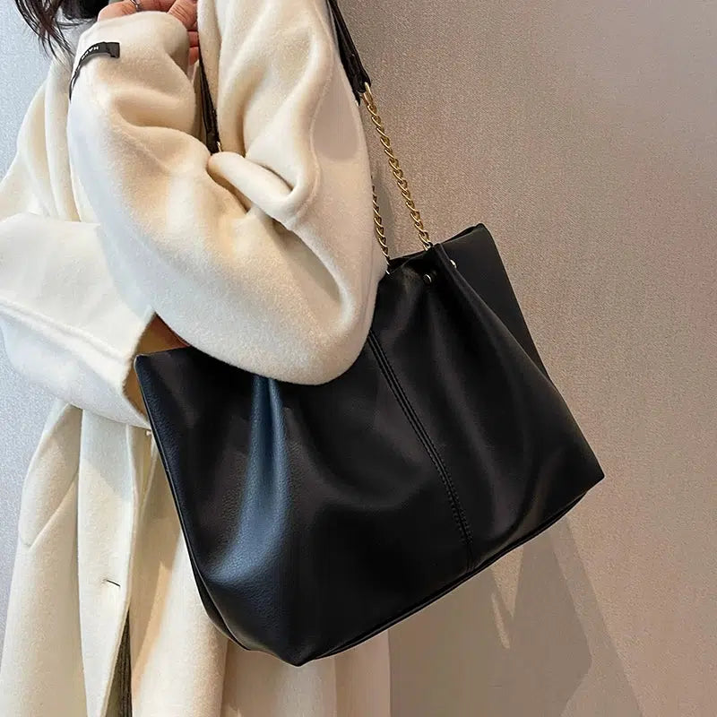 Chain Handles Leather Tote Bag