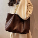 Chain Handles Leather Tote Bag