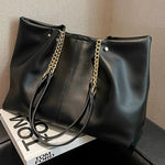 Chain Handles Leather Tote Bag