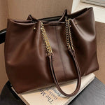 Chain Handles Leather Tote Bag