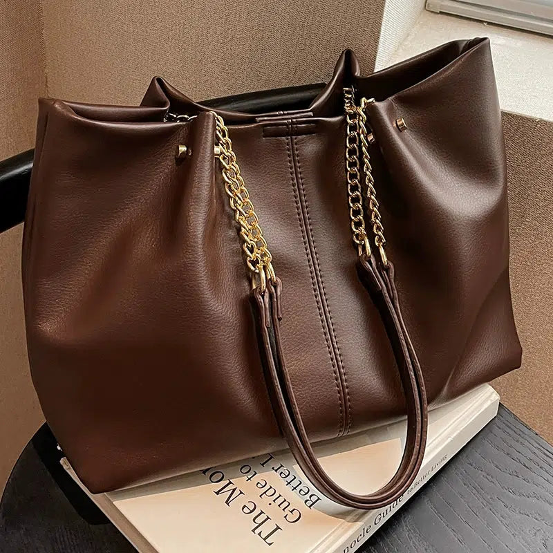Chain Handles Leather Tote Bag