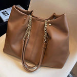 Chain Handles Leather Tote Bag