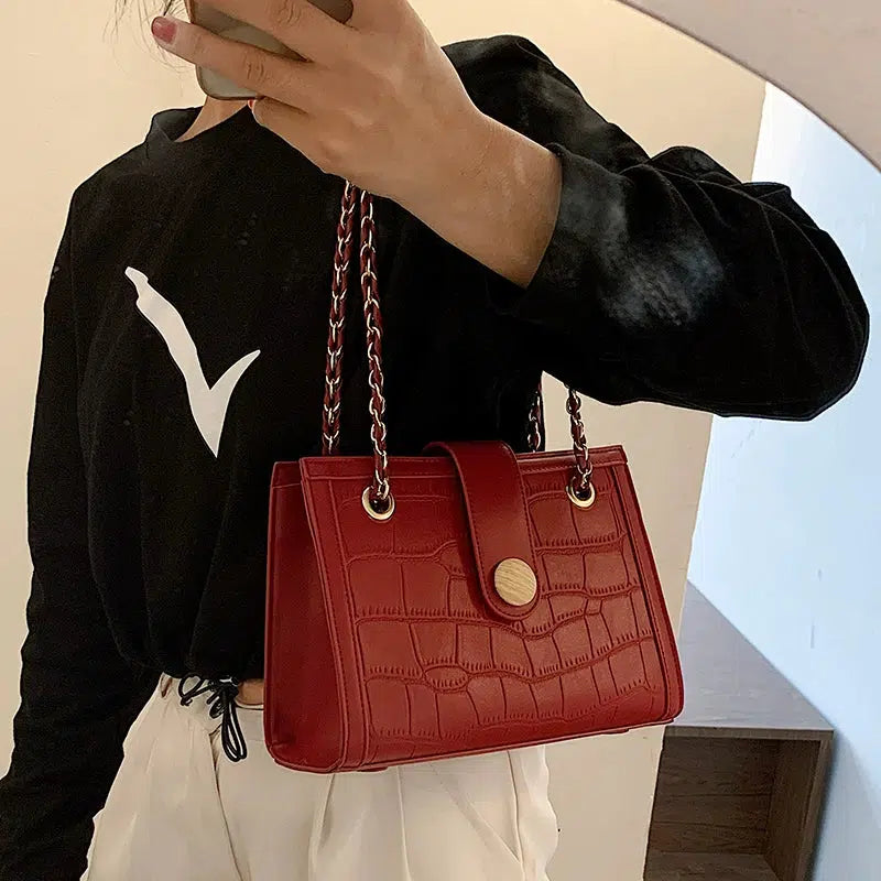 Chain Strap Crocodile Pattern Shoulder Bag