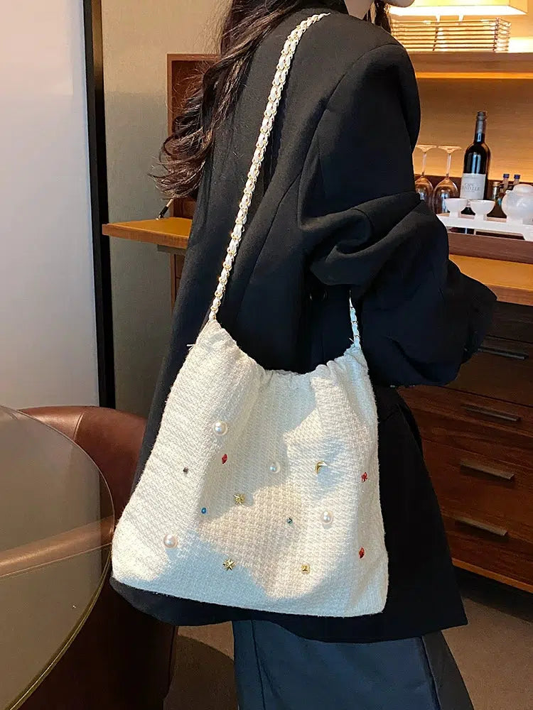 Chain Strap Embellished Tote Bag
