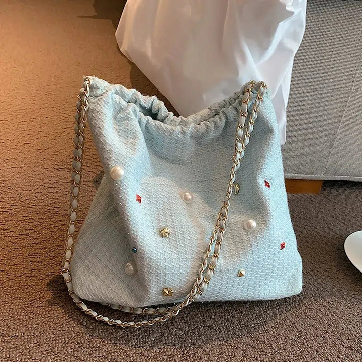 Chain Strap Embellished Tote Bag