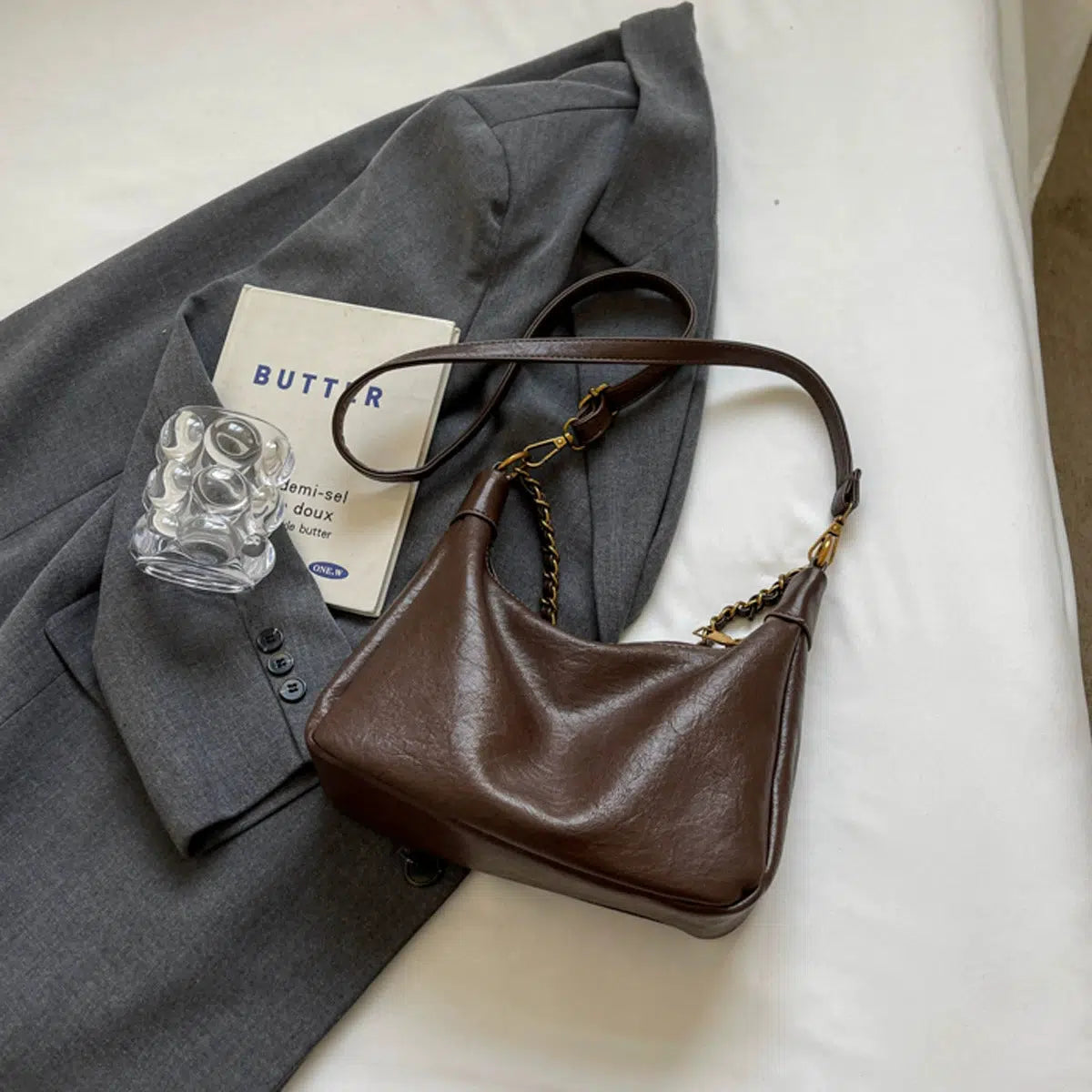 Chain Strap Leather Shoulder Bag