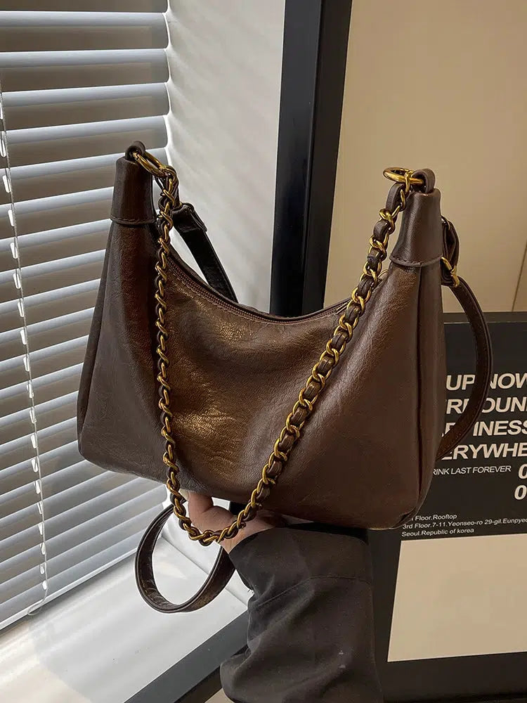 Chain Strap Leather Shoulder Bag