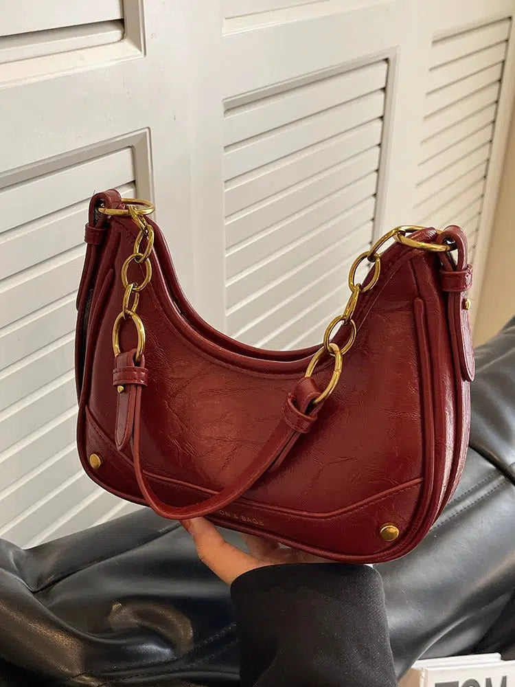 Chain Strap Leather Shoulder Bag