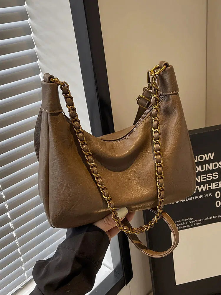 Chain Strap Leather Shoulder Bag