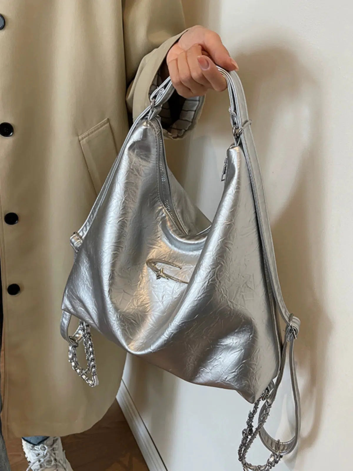 Chain Strap Leather Shoulder Bag