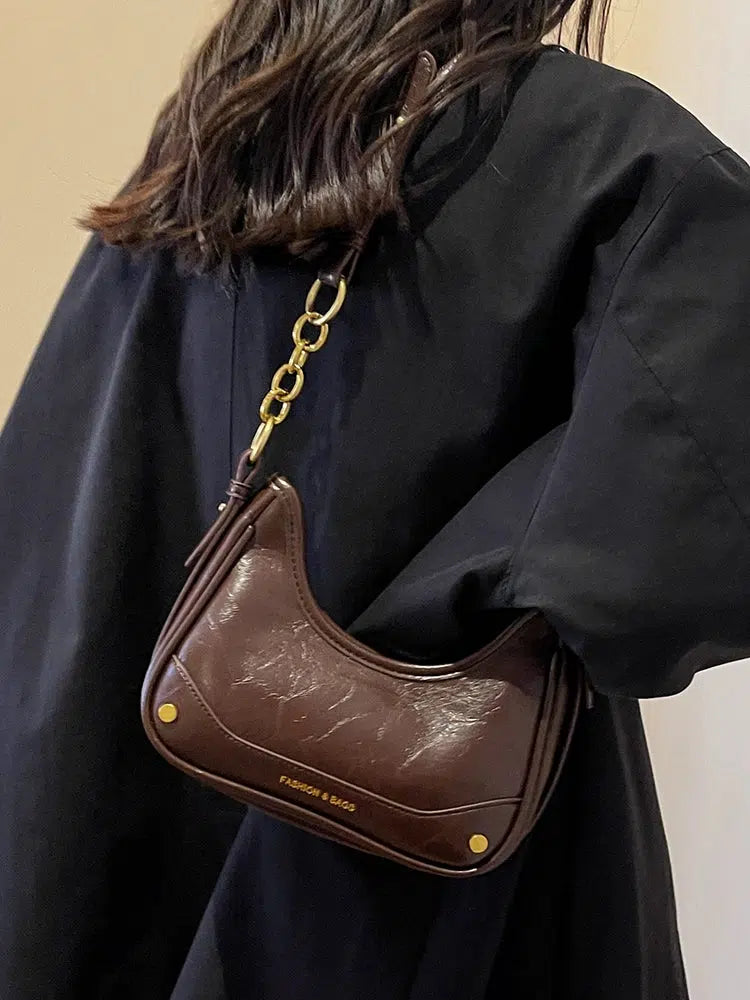 Chain Strap Leather Shoulder Bag