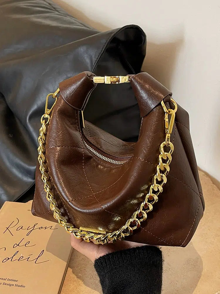 Chain Strap Leather Shoulder Bag