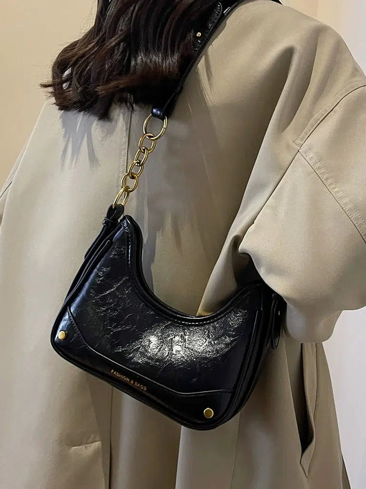 Chain Strap Leather Shoulder Bag