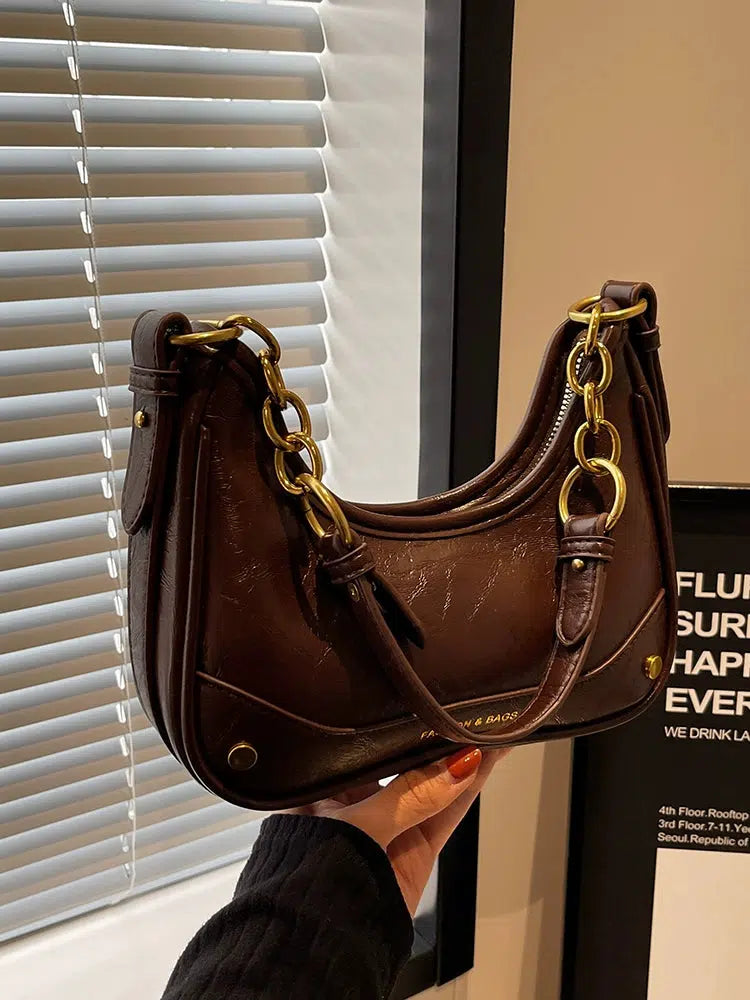 Chain Strap Leather Shoulder Bag