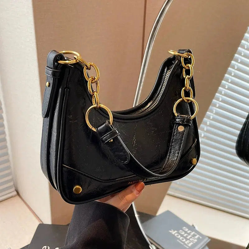 Chain Strap Leather Shoulder Bag