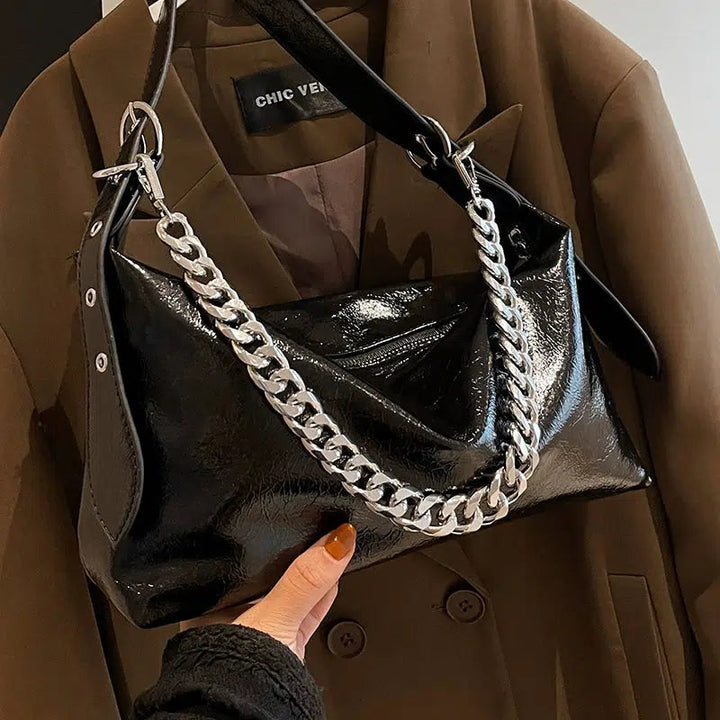 Chain Strap Leather Shoulder Bag