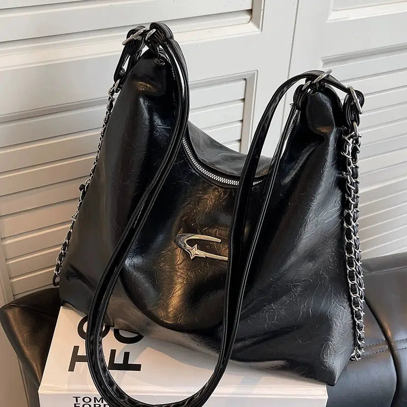 Chain Strap Leather Shoulder Bag