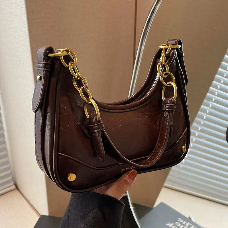 Chain Strap Leather Shoulder Bag