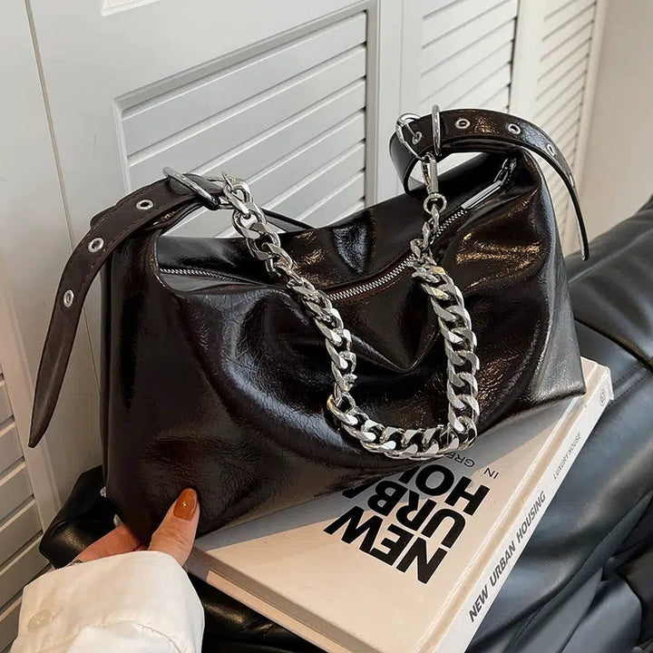 Chain Strap Leather Shoulder Bag