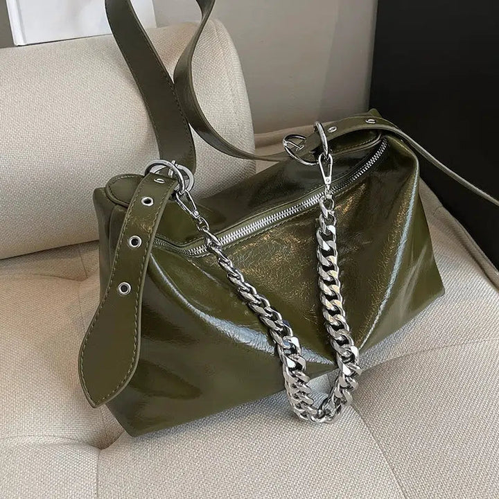 Chain Strap Leather Shoulder Bag
