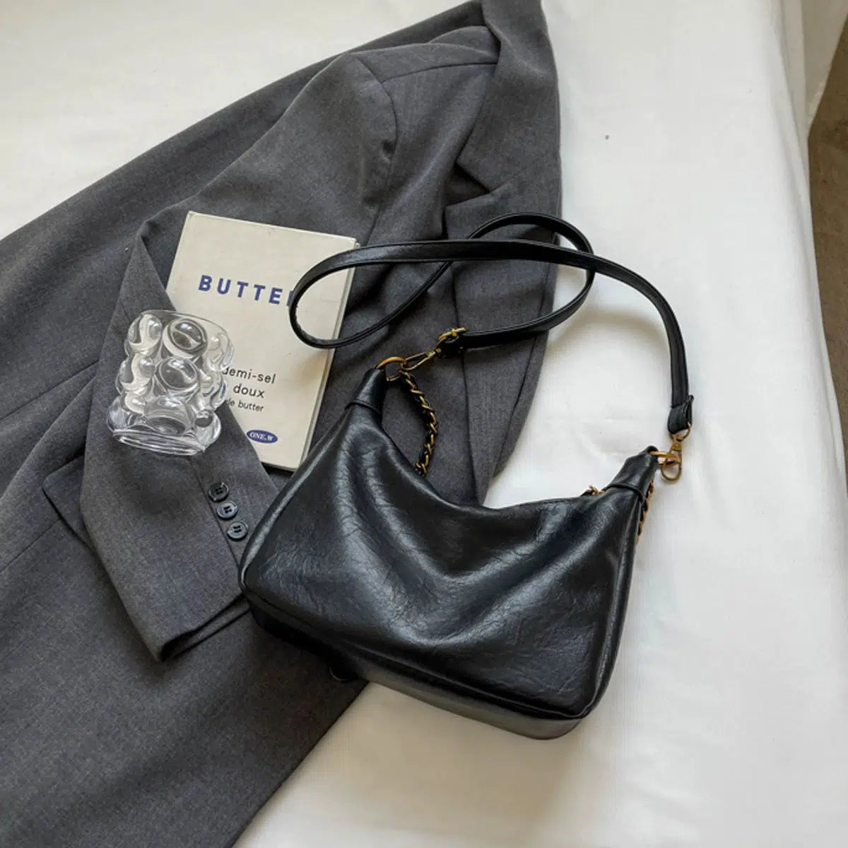 Chain Strap Leather Shoulder Bag