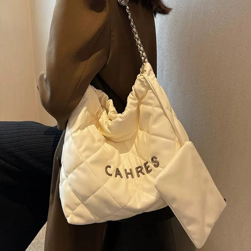Chain Strap Quilted Tote Bag