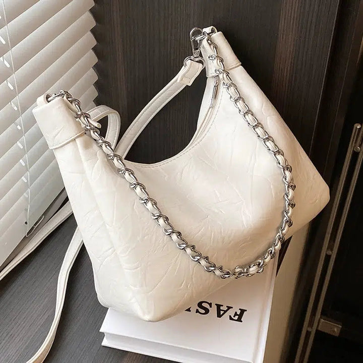 Chain Straps Leather Shoulder Bag