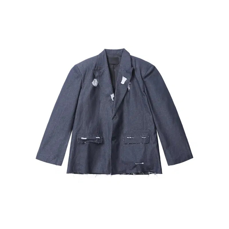 Chambray Blazer & Wide-Leg Pants Denim Suit