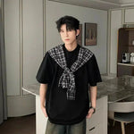 Check Patchwork Crew Neck T-shirt