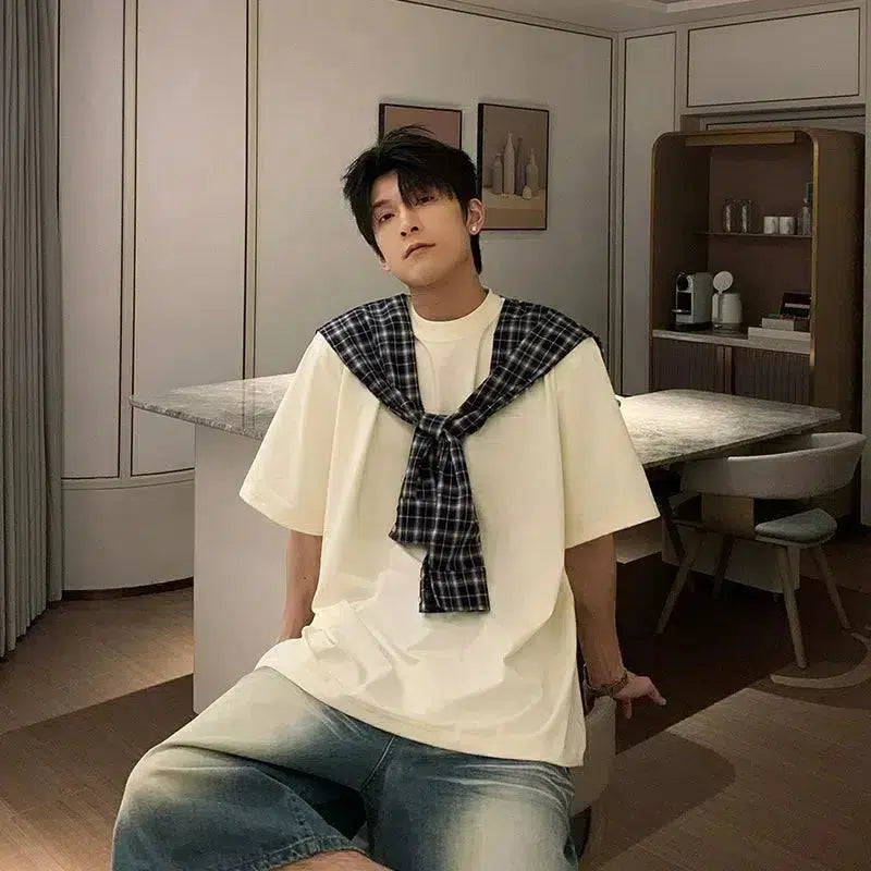 Check Patchwork Crew Neck T-shirt