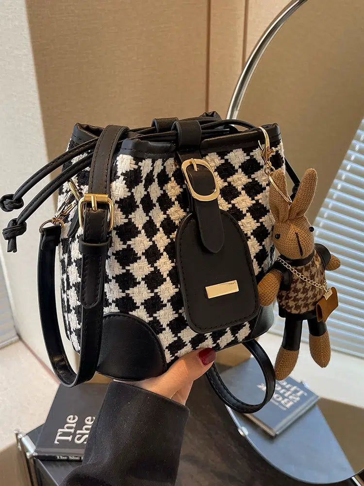 Checkered Handwoven Bucket Bag