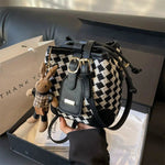 Checkered Handwoven Bucket Bag