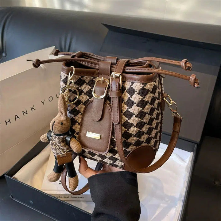 Checkered Handwoven Bucket Bag