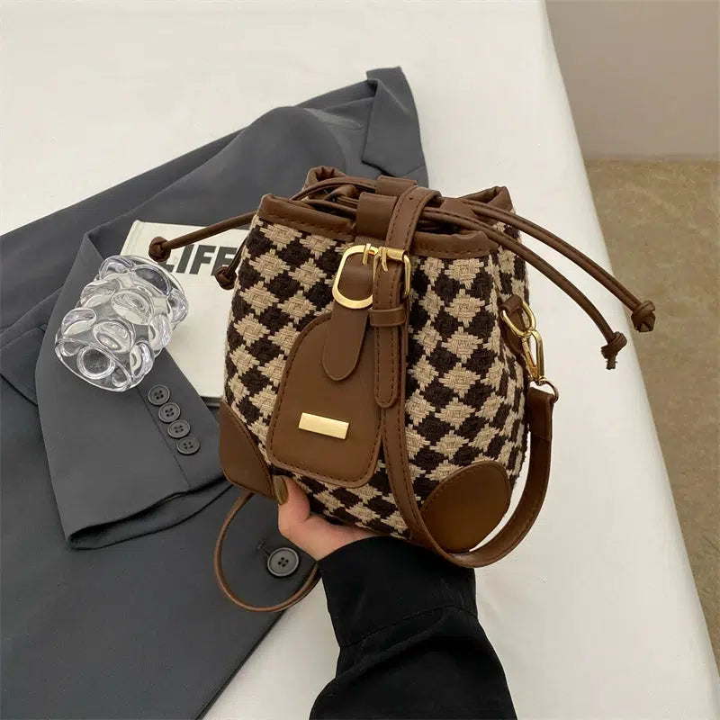 Checkered Handwoven Bucket Bag