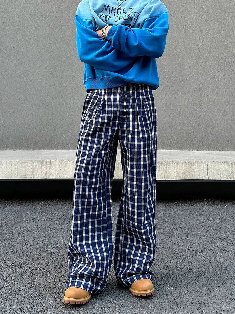 Checkered Wide-Leg Casual Pants