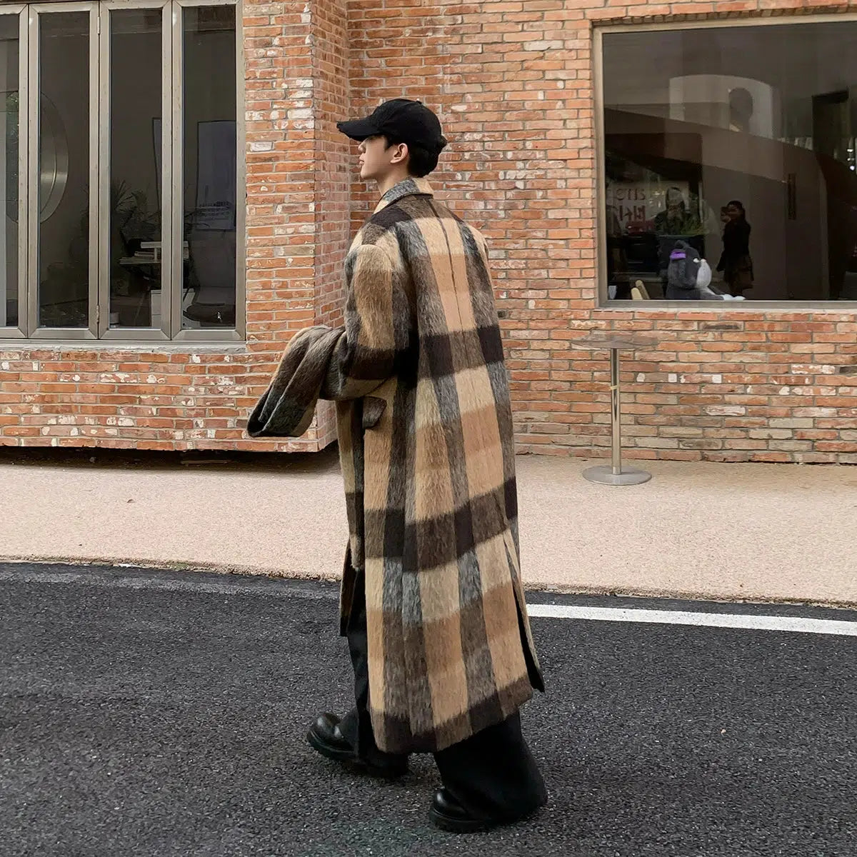 Checkered Wool Coat with Scarf
