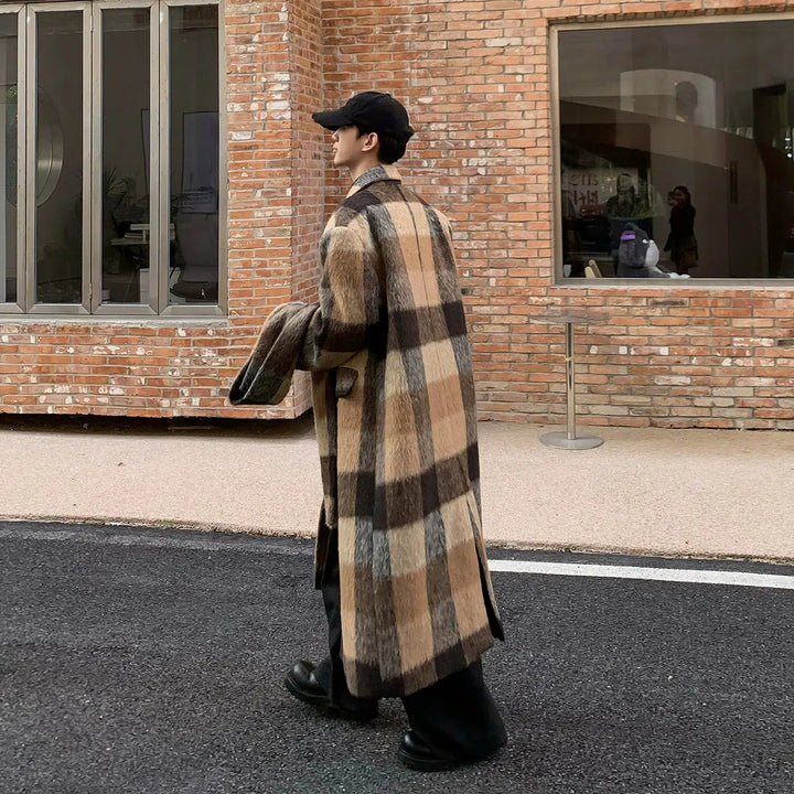 Checkered Wool Coat with Scarf