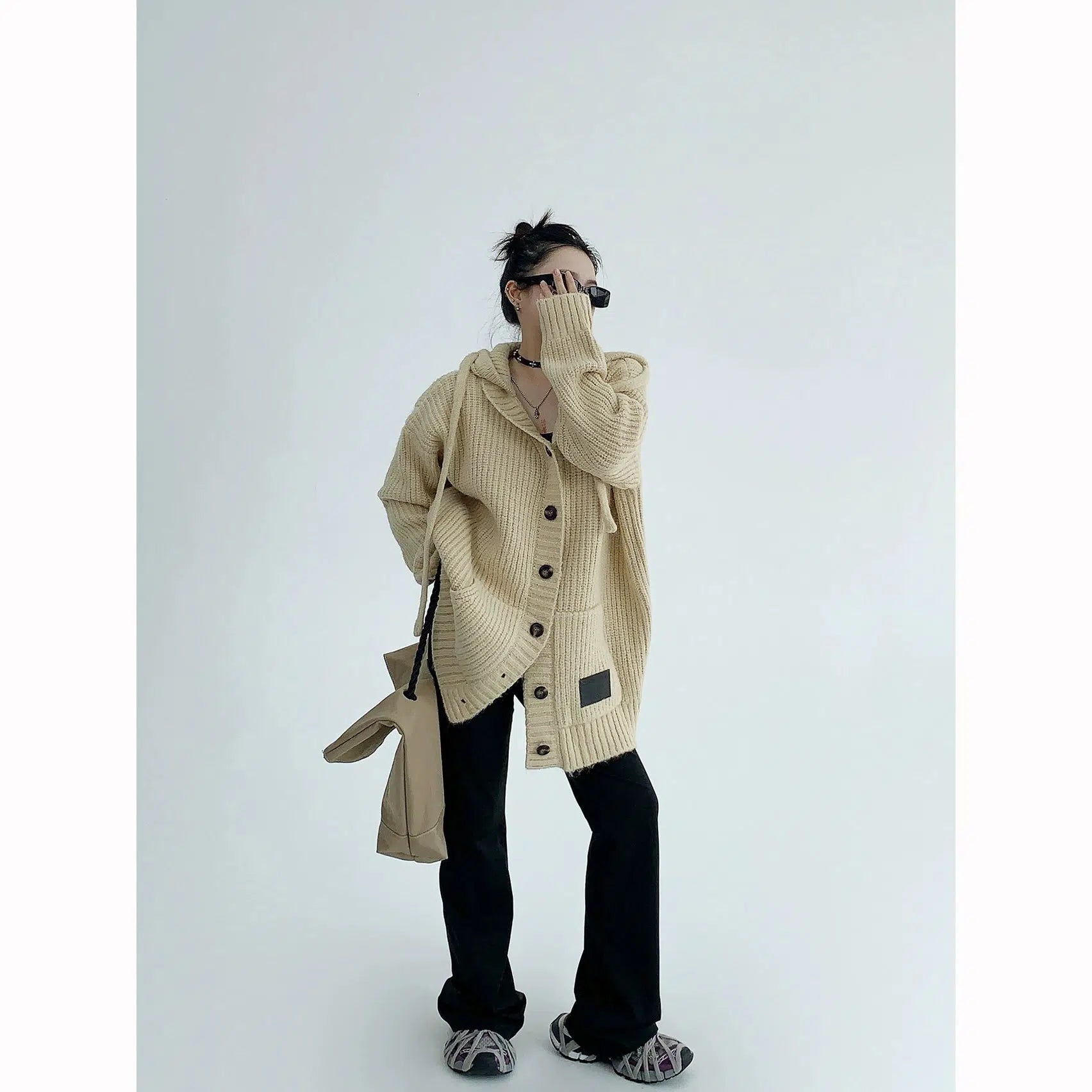 Chunky Button-Up Hoodie Sweatshirt