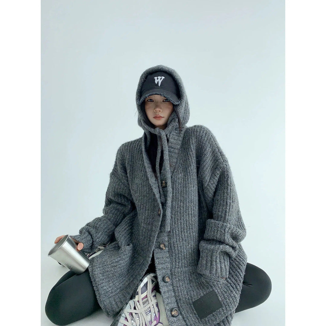Chunky Button-Up Hoodie Sweatshirt