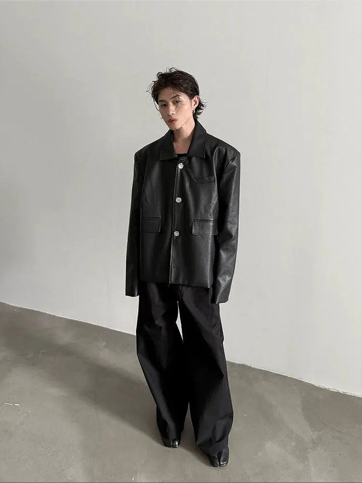 Classic Button Closure Leather Jacket