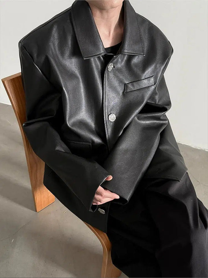 Classic Button Closure Leather Jacket