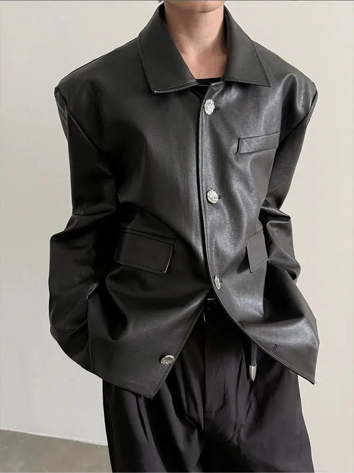 Classic Button Closure Leather Jacket