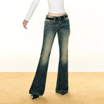 Classic Flare Leg Stretch Denim Jeans with Pocket Detail